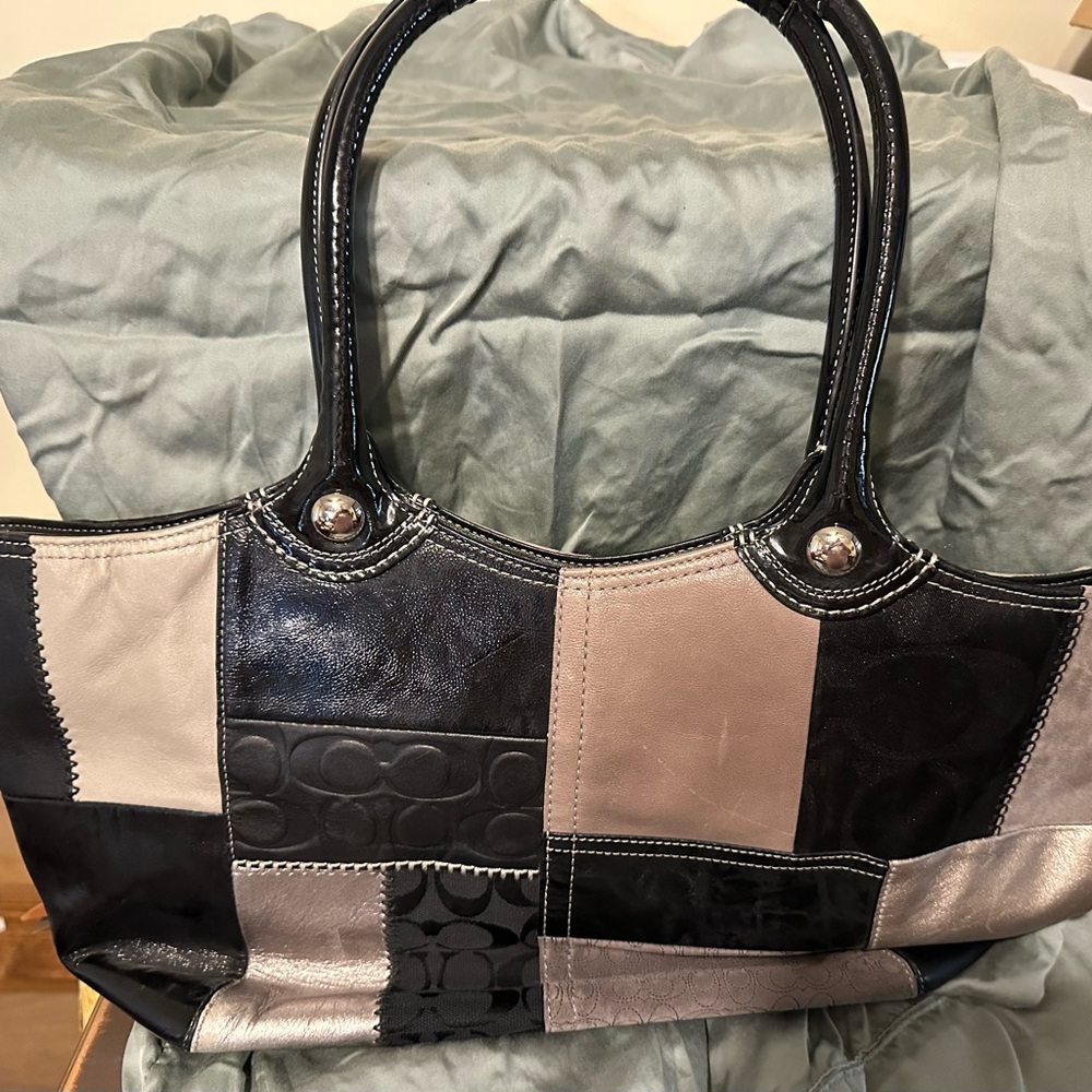 Coach Black and Gray Patchwork Tote